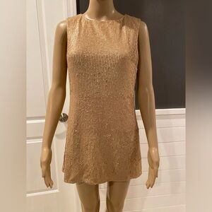 NWT SUSANA MONACO Womens Soft Gold Sequined Tunic Top Blouse Mini Dress Size 4